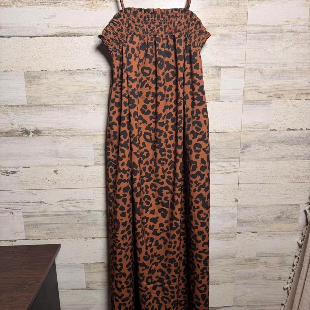 Wenrine Leopard Print Maxi Lounge Dress Medium Pockets